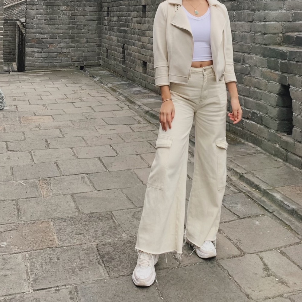 White flared pants